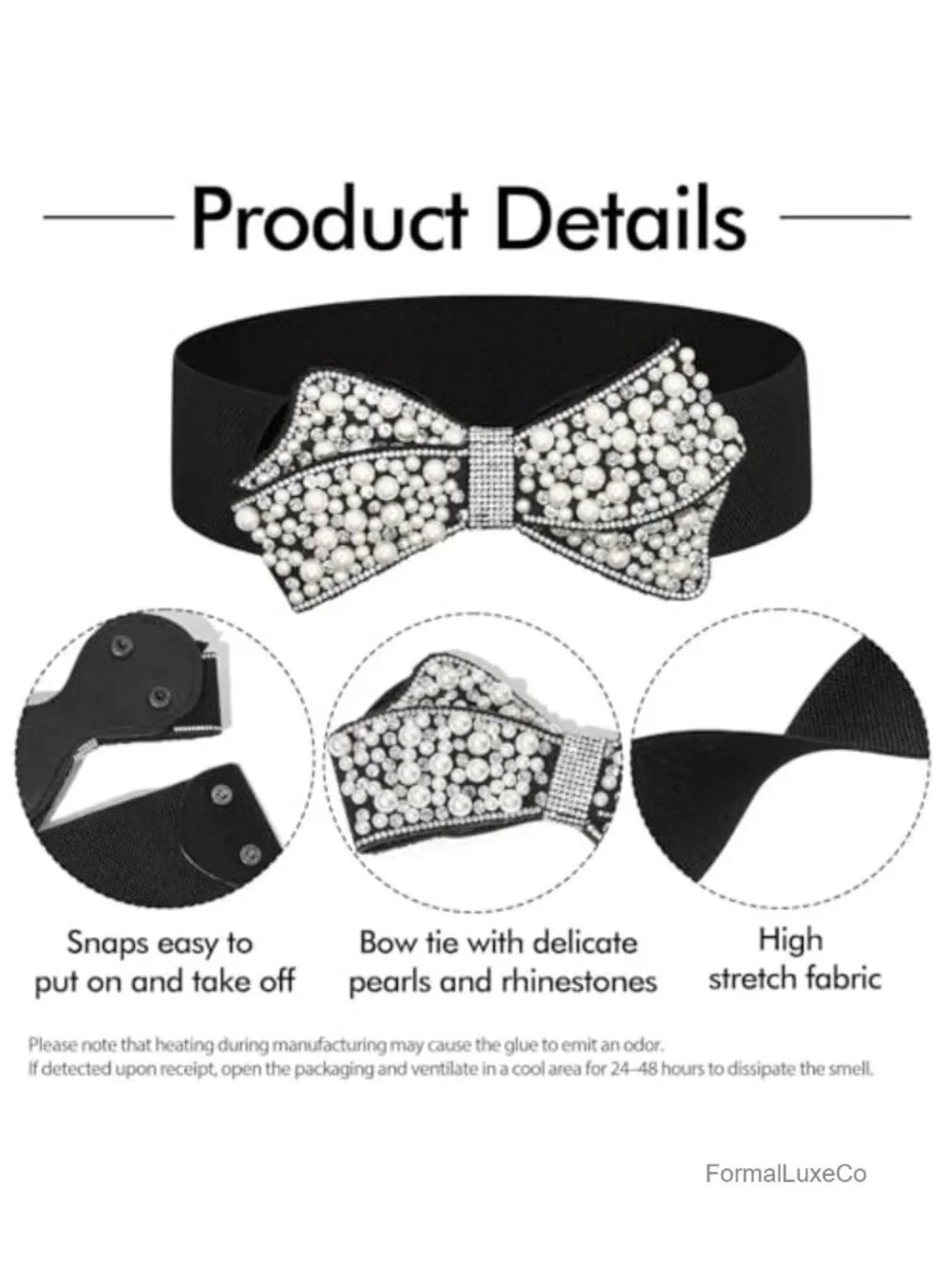 Elastic Pearl Belt Women Rhinestone Bow Tie Stretch Wide Waist Belt for Dress